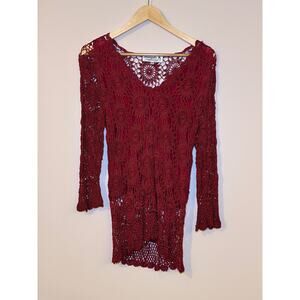 Joseph A. Size XL Red Crochet Pullover Woven Knit Fishnet Sweater Boho 90s Y2K